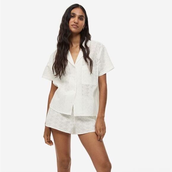 H&M White Co-Ord Set Openwork Eyelet New - Picture 5 of 7